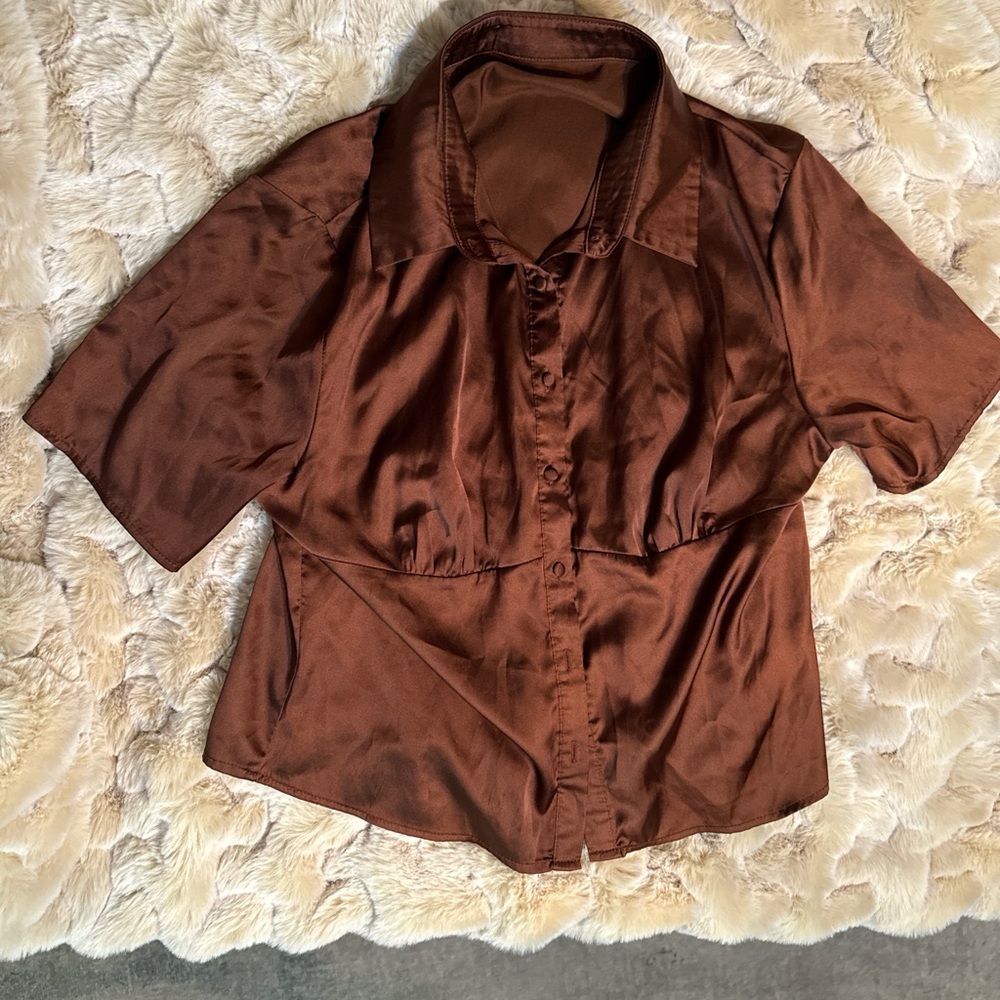 Satin Brown Women's button down shirt